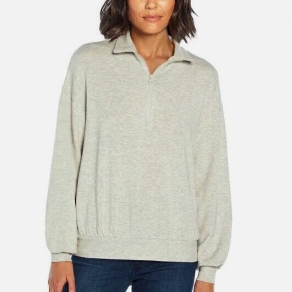 Three Dots Women's Size Large Cozy Quarter Zip Sweatshirt Light Heather Gray